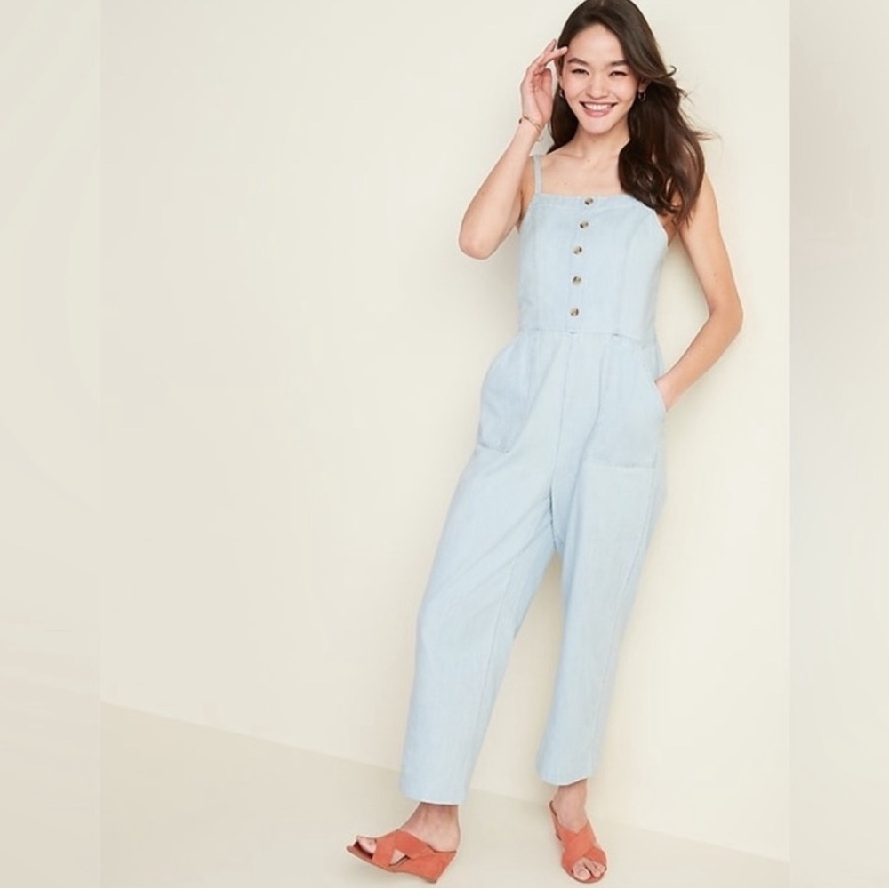 Old Navy Button-Front Chambray Cami Jumpsuit